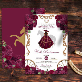 Burgundy Ro Western Quinceañera Inbjudningar