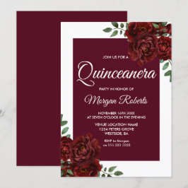 Burgundy Ro White Gräns Quinceanera Inbjudan