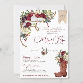 Burgundy Ro Winter Western Charro Quinceanera Inbjudningar