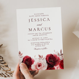 Burgundy Röd Elegans: Röda Ros Bröllop  Inbjudningar