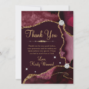 Burgundy Röd & Guld Falsk Glitter Agate Quinceaner Tack Kort
