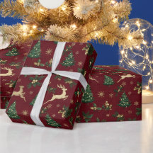 Burgundy Röd Jul, Guld Renar