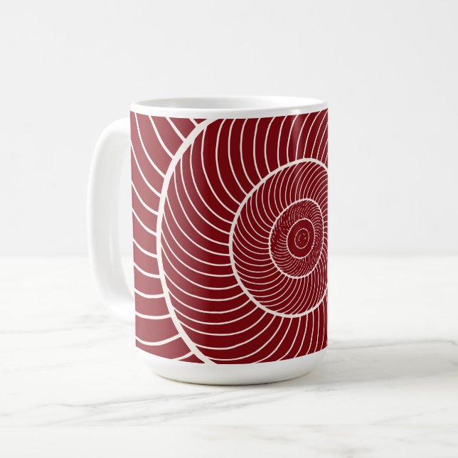 Burgundy röd kräm spiral snigel fibonacci-sekvens kaffemugg (Framsida vänster)