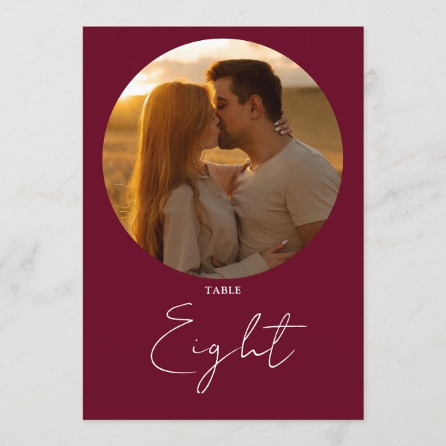 Burgundy Röd Modern Minimalistisk Skript Bordnumme Inbjudningar (Framsida)