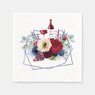 Burgundy Röd och Marin Blommig Vin Bröllop Pappersservett
