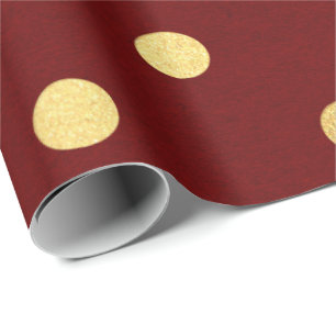 Burgundy röd rödbrun guld- stor polka dots presentpapper