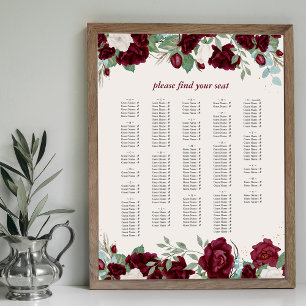 Burgundy Röd ros Alfabetiskt sittningsschema Poster