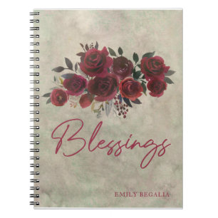 Burgundy Röd ros Blommigt Blessings Prayer Journal Anteckningsbok