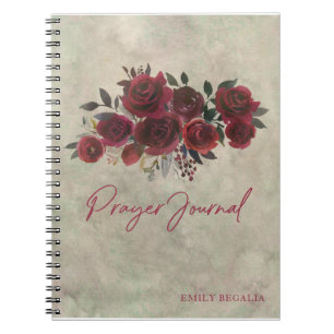 Burgundy Röd ros Blommigt Prayer Journal Anteckningsbok