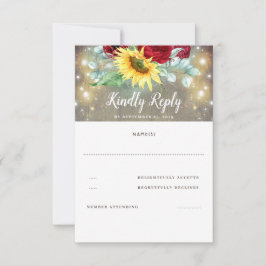 Burgundy Röd ros och Solblommor Fallbröllop OSA Kort