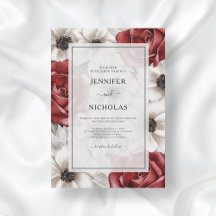 Burgundy Röd ros White Anemone Blommigt Bröllop