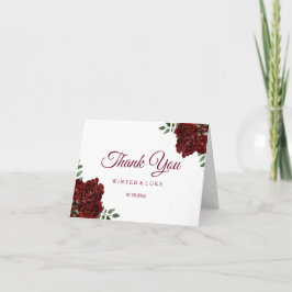 Burgundy röd rosbröllop eller Quinceanera tack Kort