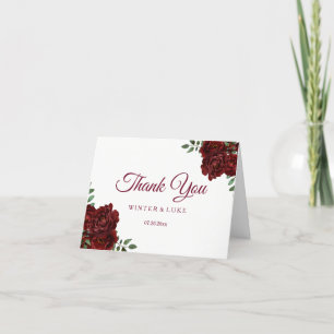 Burgundy röd rosbröllop eller Quinceanera tack Kort