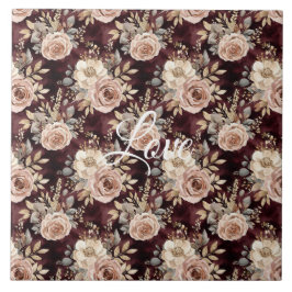 Burgundy röd rosenskymning blomsterbröllop kakelplatta