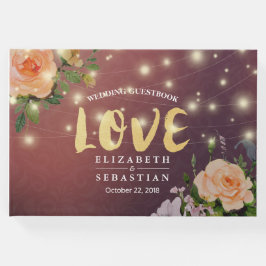 Burgundy Röda Blommiga Sladdljus Bröllopsgästbok Gästböcker