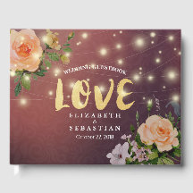 Burgundy Röda Blommiga Sladdljus Bröllopsgästbok