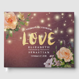 Burgundy Röda Blommiga Sladdljus Bröllopsgästbok Gästböcker