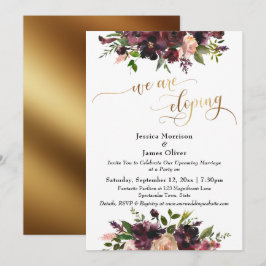 Burgundy Röda Blommor & Guldfärgad Elegant Vi Gift Inbjudningar