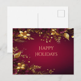 Burgundy Röda Guld Blommor Vykort