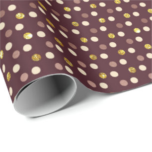 Burgundy rödbrun guld- delikat liten polka dots presentpapper