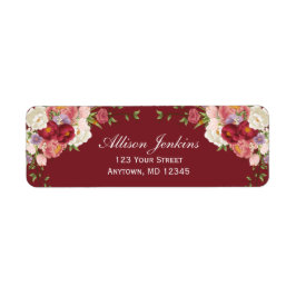 Burgundy Rodnad Blommig Peony Anpassad Returadress Returadress Etikett