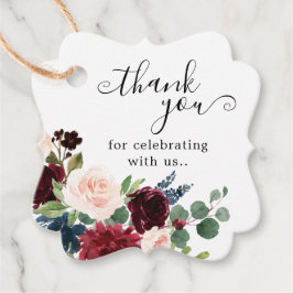 Burgundy Rodnad Marin Blommig Bröllopsdusch Gåvor Etiketter