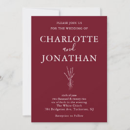 Burgundy Romantic Botanical Wedding bjudande Inbjudningar