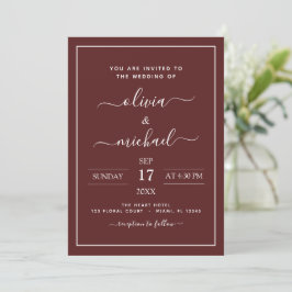 Burgundy Romantic Bröllop Modern Typography Invita Inbjudningar