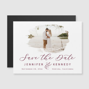 Burgundy Romantic Brushed Photo Save Date Magnetisk Inbjudningskort