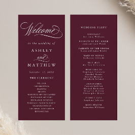 Burgundy Romantic Calligraphy Bröllop Ceremony Program