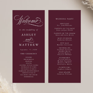 Burgundy Romantic Calligraphy Bröllop Ceremony Program