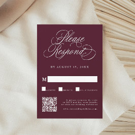 Burgundy Romantic Calligraphy Bröllop QR Code OSA Kort