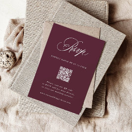 Burgundy Romantic Calligraphy Bröllop QR Code OSA Kort
