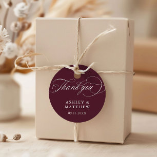 Burgundy Romantic Calligraphy Bröllop Tack Gåvor Etiketter