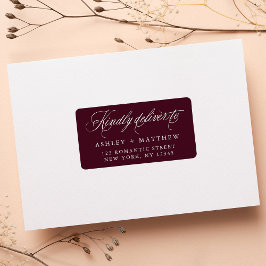 Burgundy Romantic Calligraphy Returadress Adressetikett