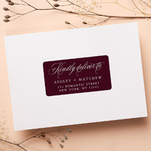 Burgundy Romantic Calligraphy Returadress Adressetikett