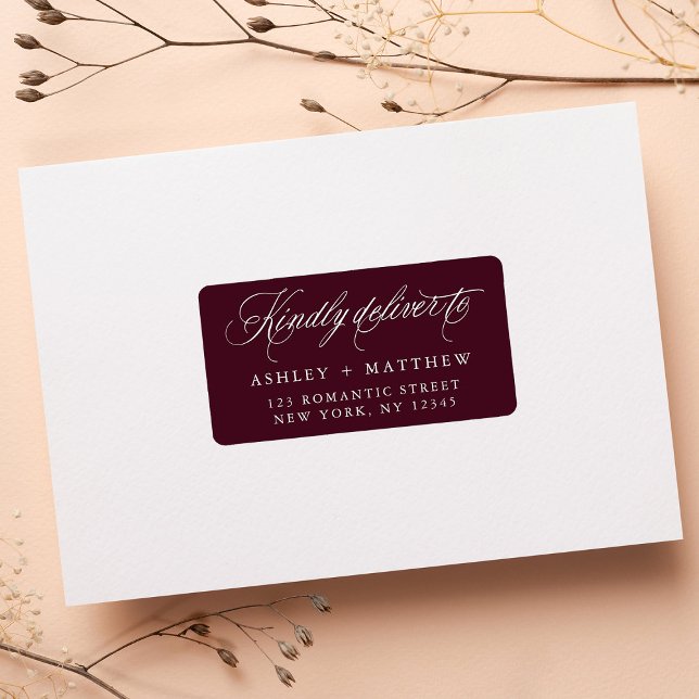 Burgundy Romantic Calligraphy Returadress Adressetikett (Skapare uppladdad)