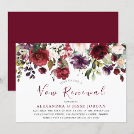 Burgundy Romantic Flowers Vow Renewal-årsdag Inbjudningar