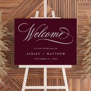 Burgundy Romantic Swirly Calligraphy Bröllop Poster