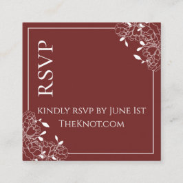 Burgundy Ros Bröllopsblomma Linjedragen RSVP Fyrkantigt Visitkort