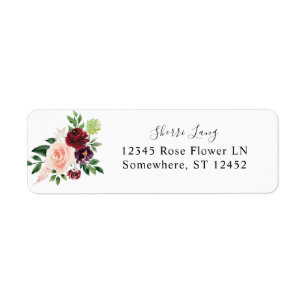 Burgundy & Rosa 4 Blommigtars Returadress Etikett