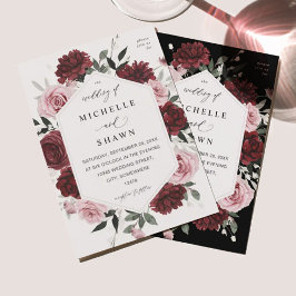 Burgundy & Rosa 6 Blommigt Bröllop Inbjudningar