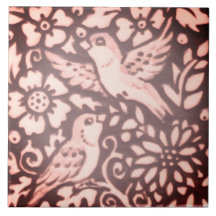 Burgundy Rosa Bird Blommigt Foliage Woodland Decor