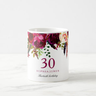 Burgundy Rosa Blommigt 30års födelsedag Guest Gift Kaffemugg
