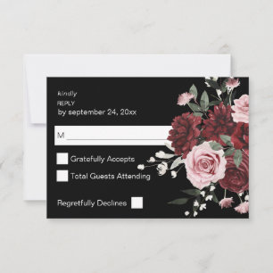Burgundy &  Rosa Blommigt 6 no Meal OSA Black Kort