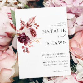 Burgundy & Rosa Blommigt 8A Bröllop Inbjudningar