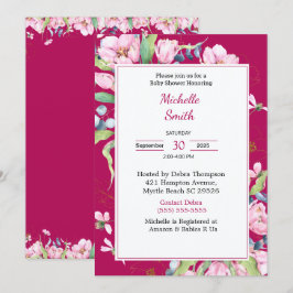Burgundy Rosa Blommigt Baby Shower-inbjudningar Inbjudningar