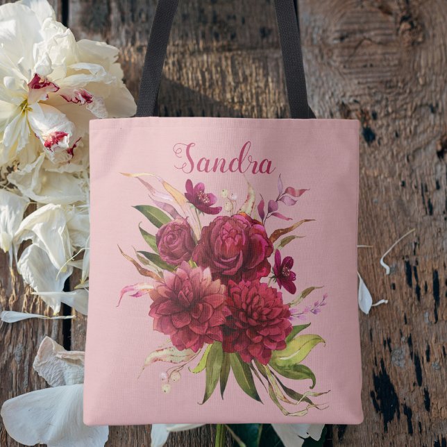 Burgundy Rosa Blommigt Botanisk Elegant Bridesmaid Tygkasse (Skapare uppladdad)