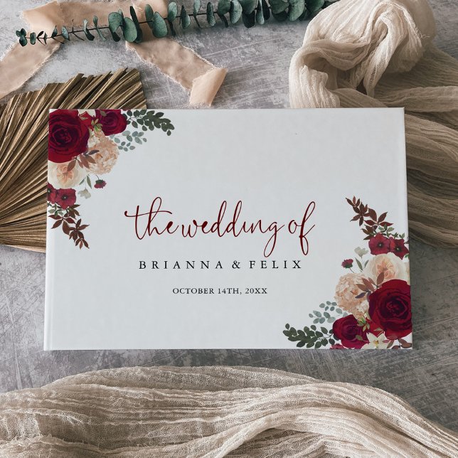 Burgundy Rosa  Blommigt Bröllop Gästböcker (Skapare uppladdad)