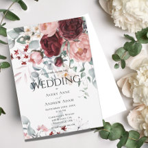 Burgundy Rosa Blommigt Bröllop